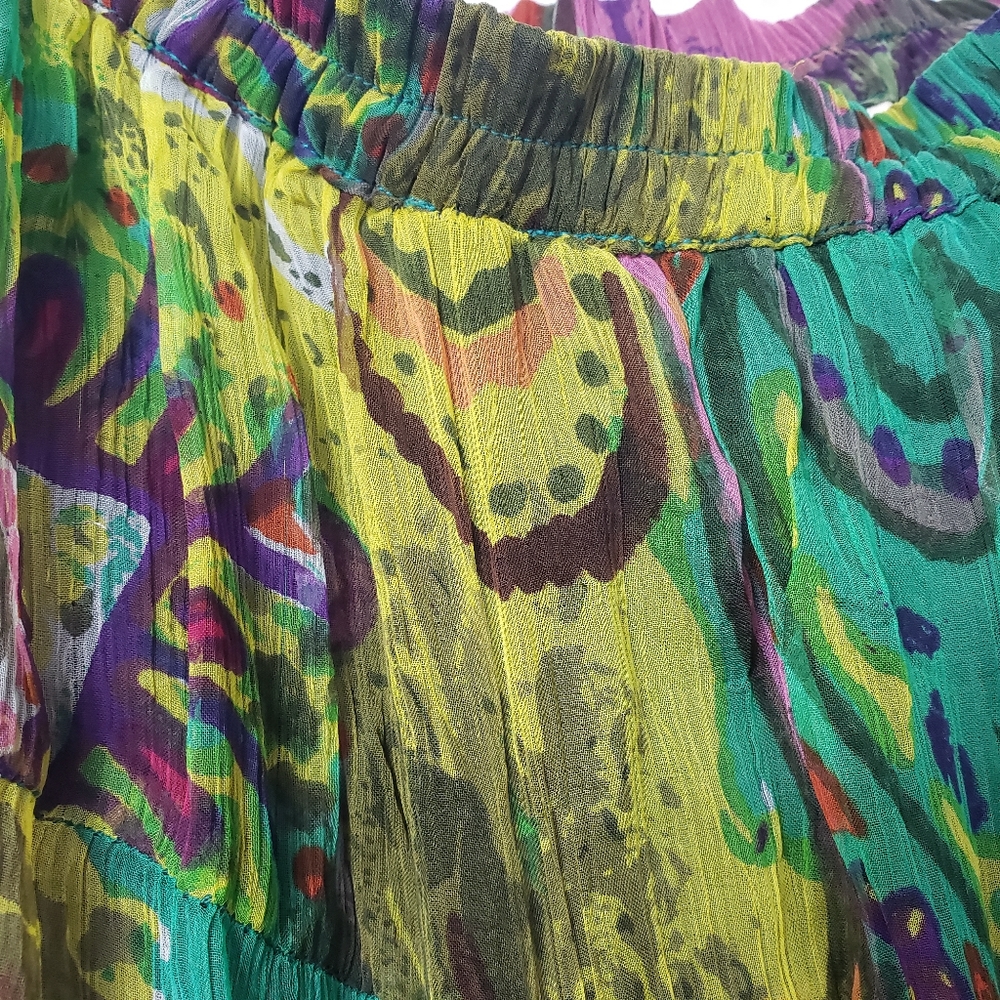 SOLD ANU Boho Peasant Multi Colored Gypsy Tiered Elastic Waist Flower Skirt Sz L - Picture 11 of 12